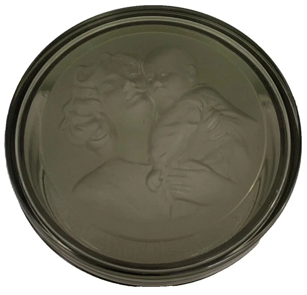 Val St Lambert Belcique Olive Lithopane Covered Crystal Trinket Jewelry Box